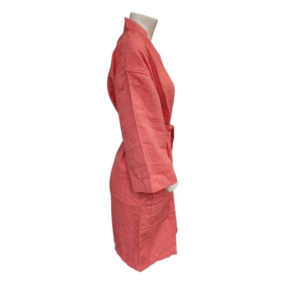 Chakir Turkish Linen Robe Short Lightweight Waffle Knit Bath Spa Kimono Salmon - Picture 3 of 7